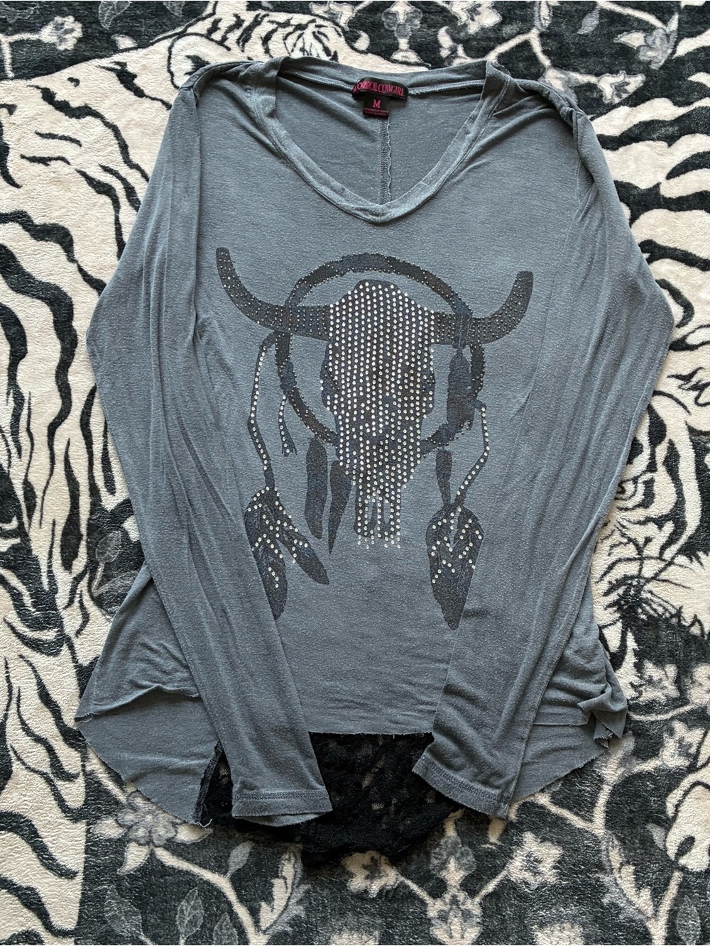 002 - VINTAGE 00s ROCK AND ROLL COWGIRL Y2K BULL LONG SLEEVE SHIRT